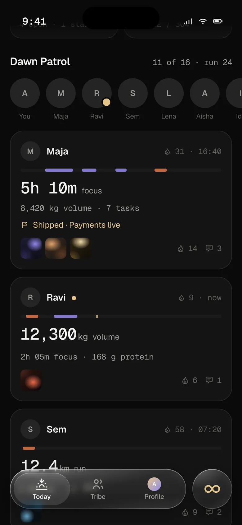 Prototype screen: Circle feed