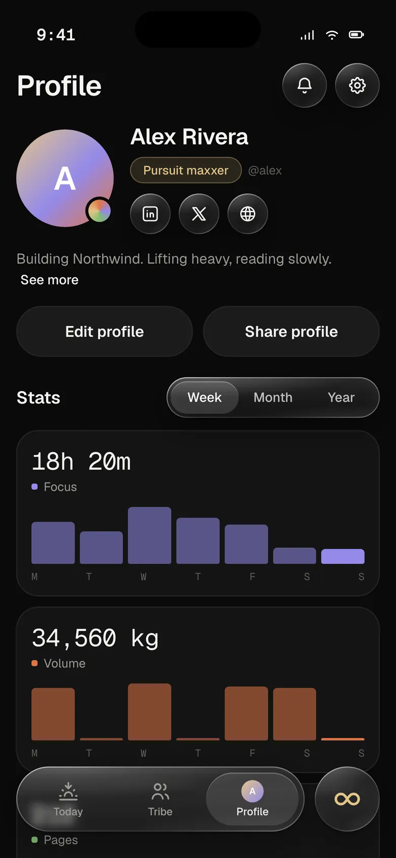 Prototype screen: Profile
