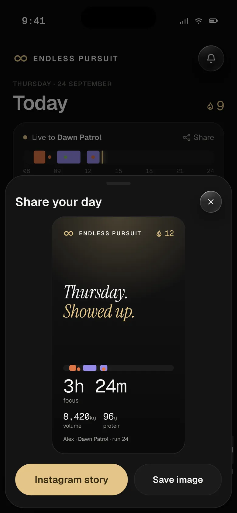 Prototype screen: Share your day