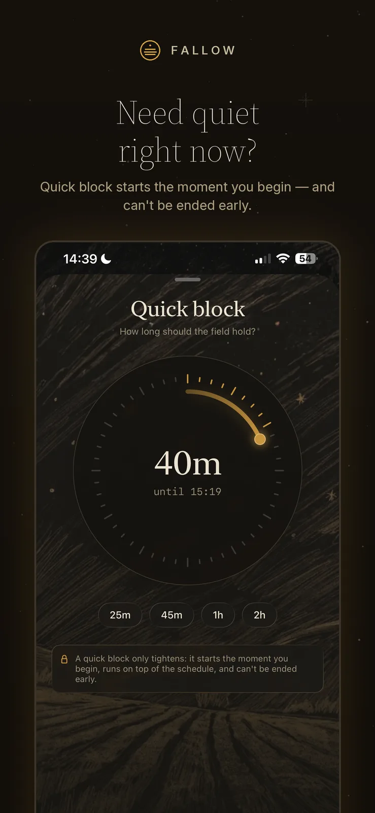 App Store screenshot: Need quiet right now? Quick block