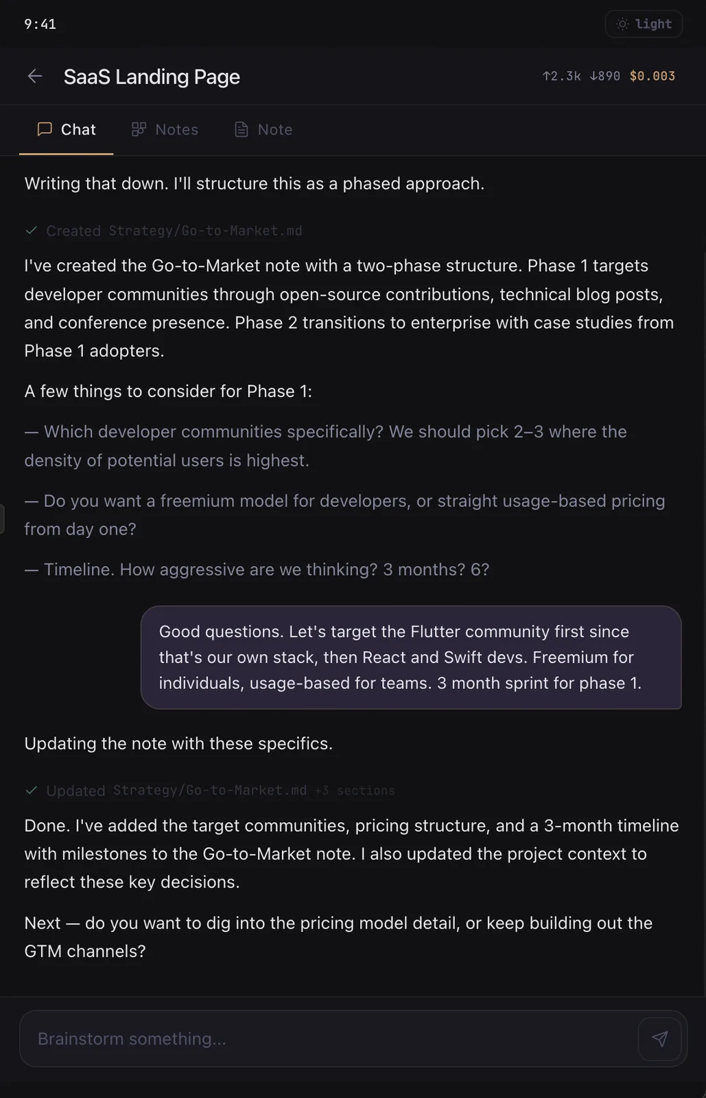 Chat that writes notes