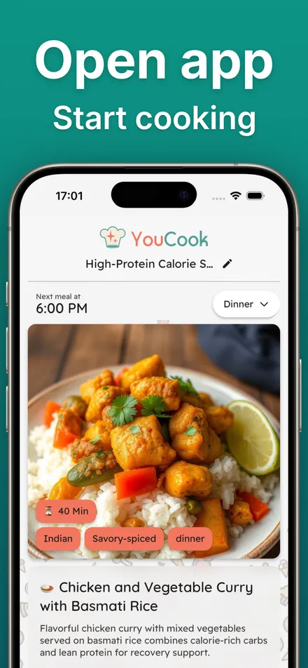 App Store screenshot: Open app, start cooking