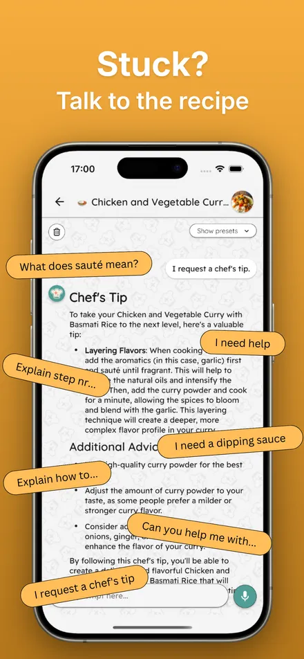 App Store screenshot: Stuck? Talk to the recipe